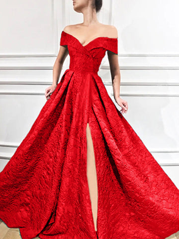 Woochic robe longue fendu le côté dos nu col bateau élégant de soirée promo Rouge S